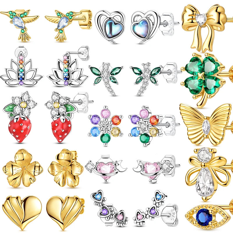 

New 925 Sterling Silver Butterfly Strawberry Stud Earrings For Women Girl Ear Studs Fine Jewelry Fashion luxury Anniversary