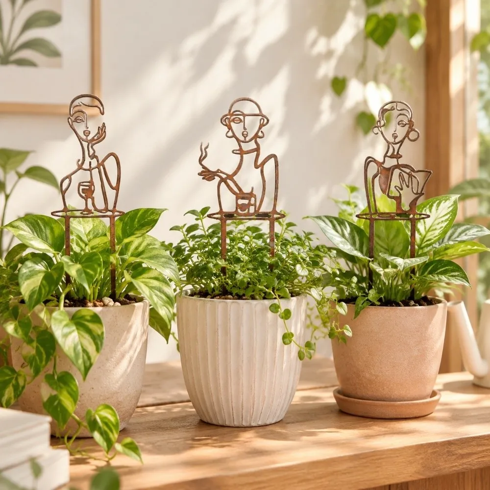 Iron Character Silhouette Plant Stand Strong Load Bearing Weather Resistance Plant Fixed Frame Hollow Out Plant Climbing Trellis