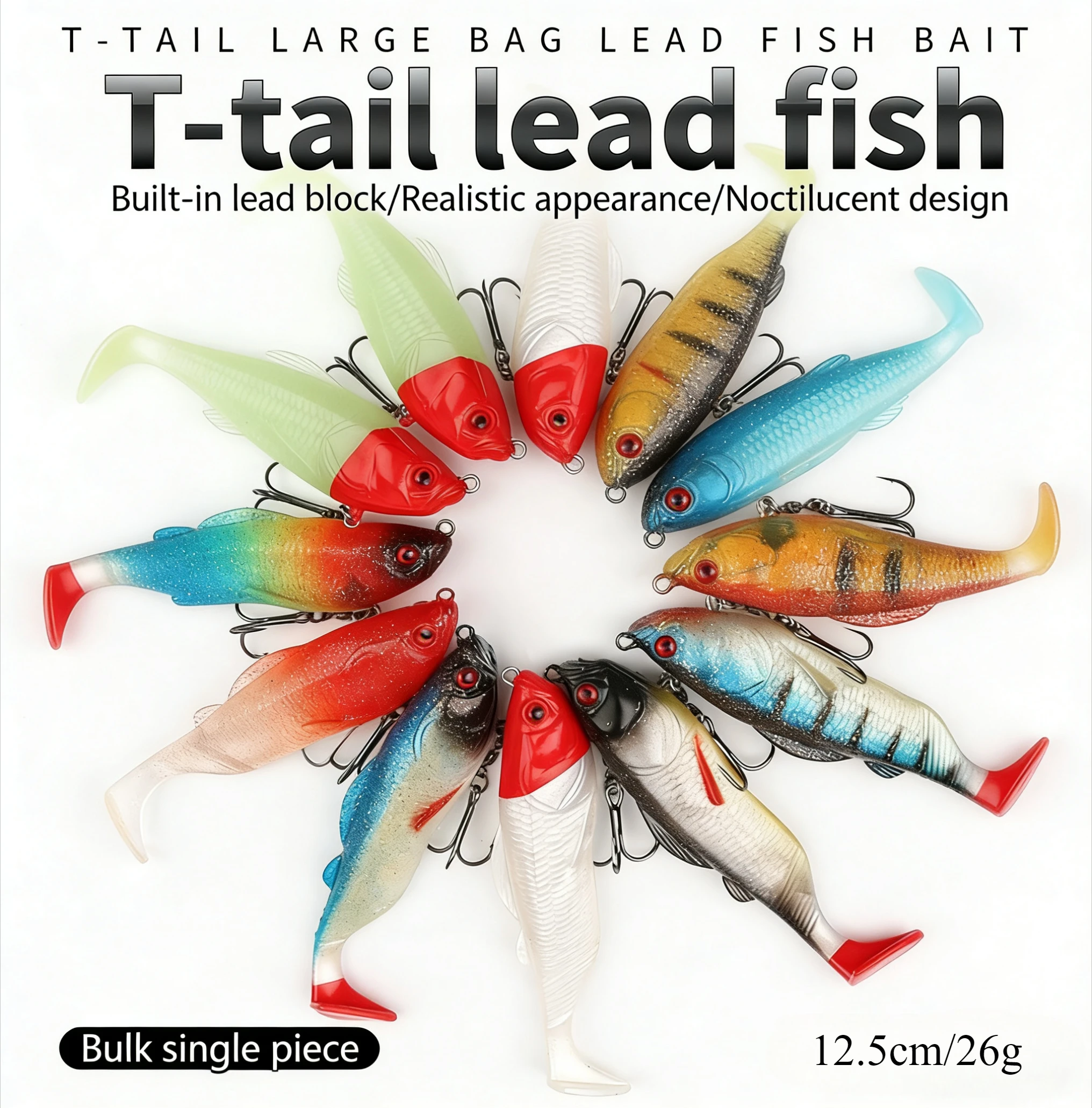 

T Tail Big Lead Head Fishing Lure 26g 12cm Artificial Bait For Mandarin Culter Bass Freshwater Saltwater Fishing