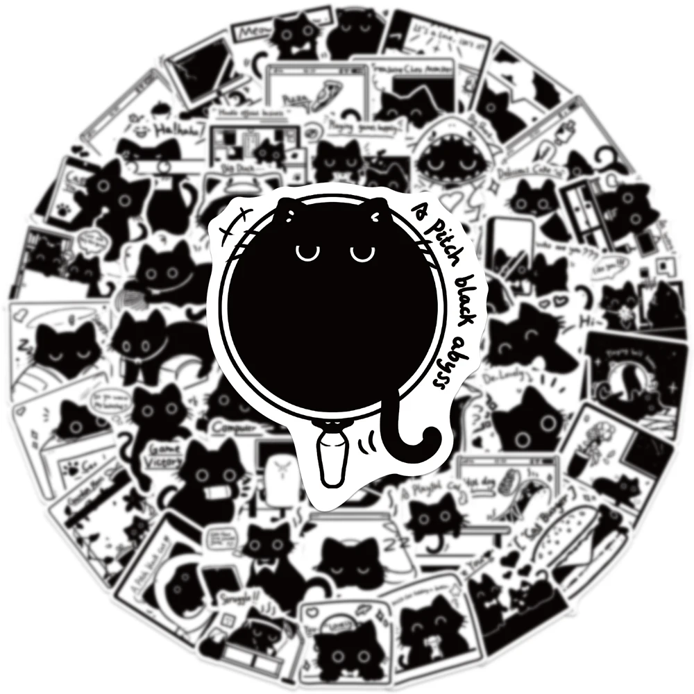 50Pcs Cat Little Black Funny Daily Life Notes Graffiti Stickers Minimalist DIY Luggage Guitar Water Cup Phone Case Laptop Decal