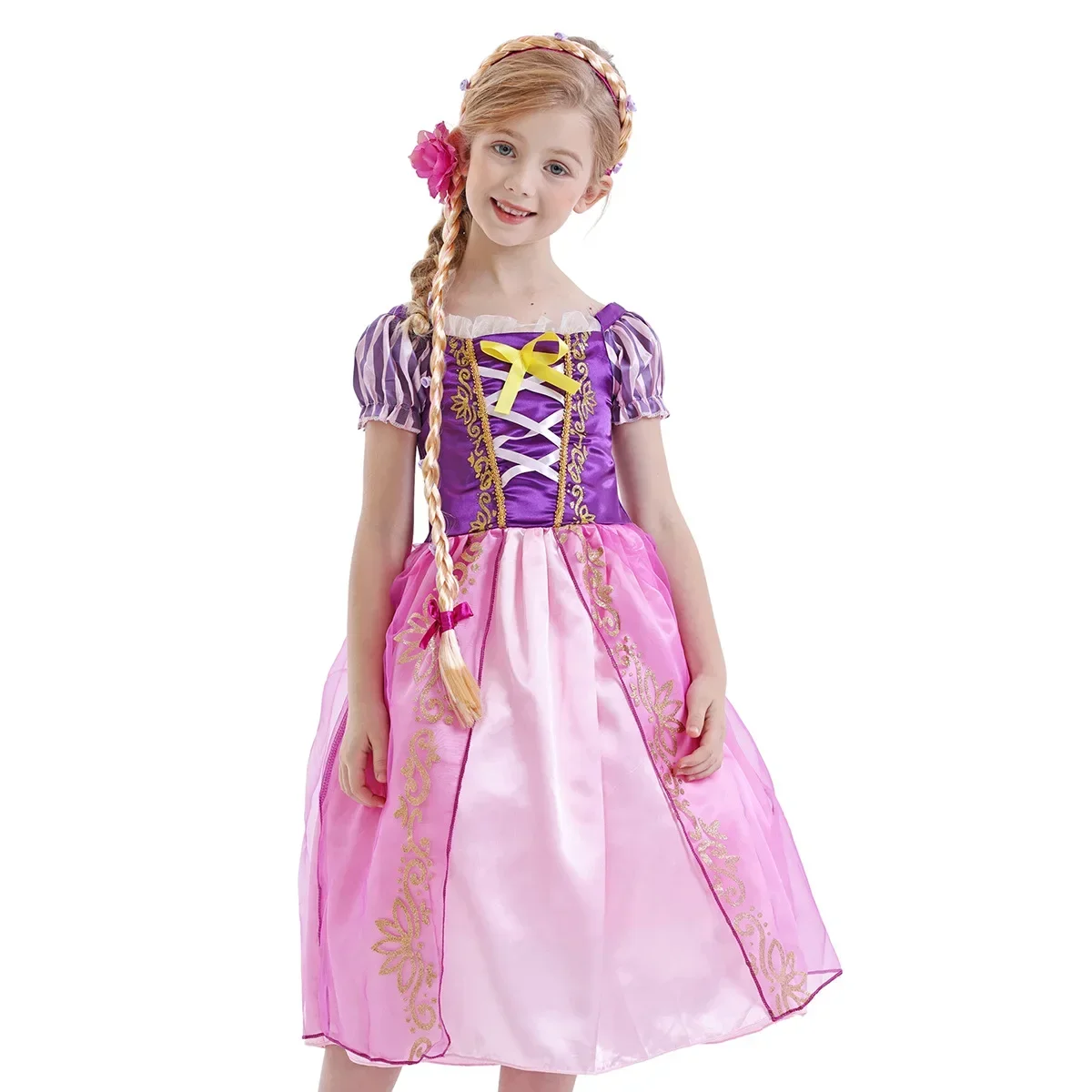 Disney Girl Role Play Rapunzel Princess Dress for Kids Halloween Cosplay Tangled Costume Birthday Party Sequins Mesh Bow Clothes view 2