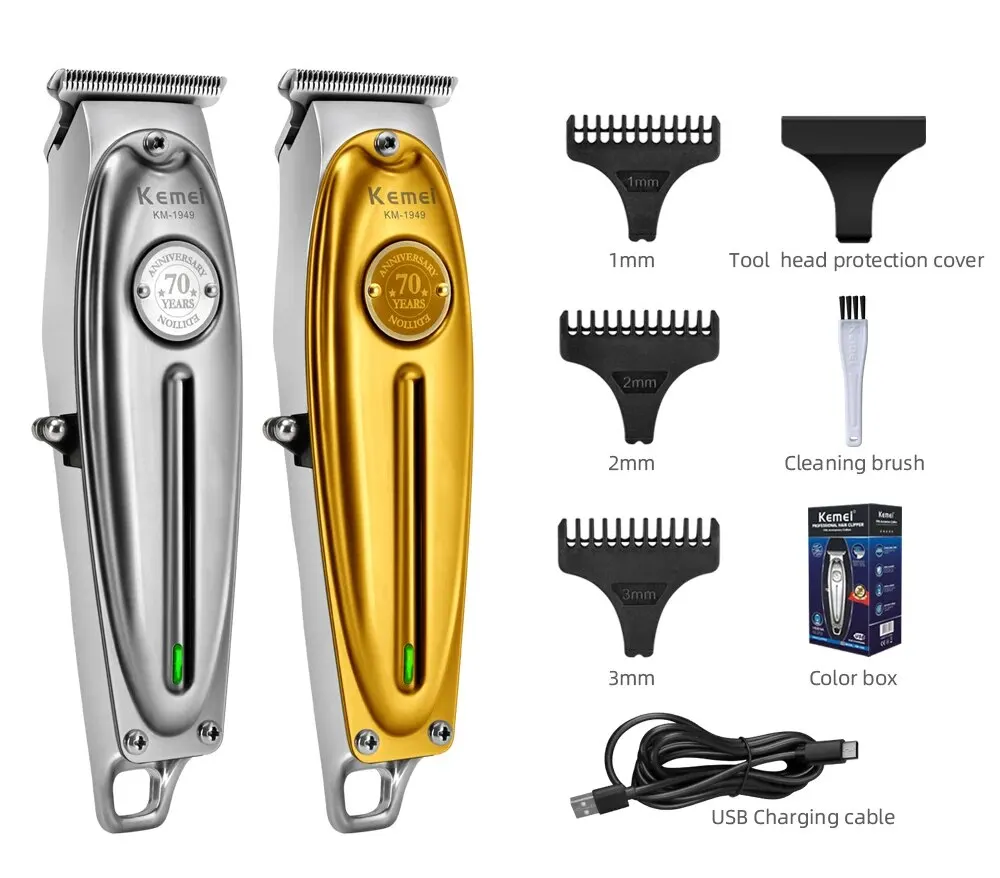 Kemei Professional Hair Clipper All Metal Men Electric Cordless Hair Trimmer 0mm Baldheaded T Blade Finish Haircut Machine 194