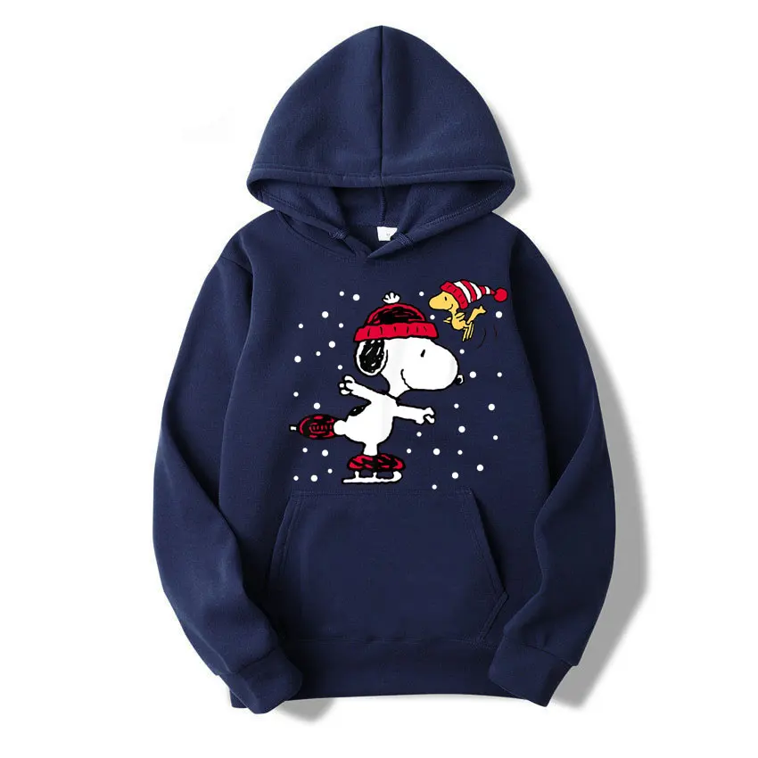 Snoopy and Woodstock Skate Holiday Hoodie Cartoon Fashion Couple Oversized Sweatshirt Tops Spring Autumn Pullover