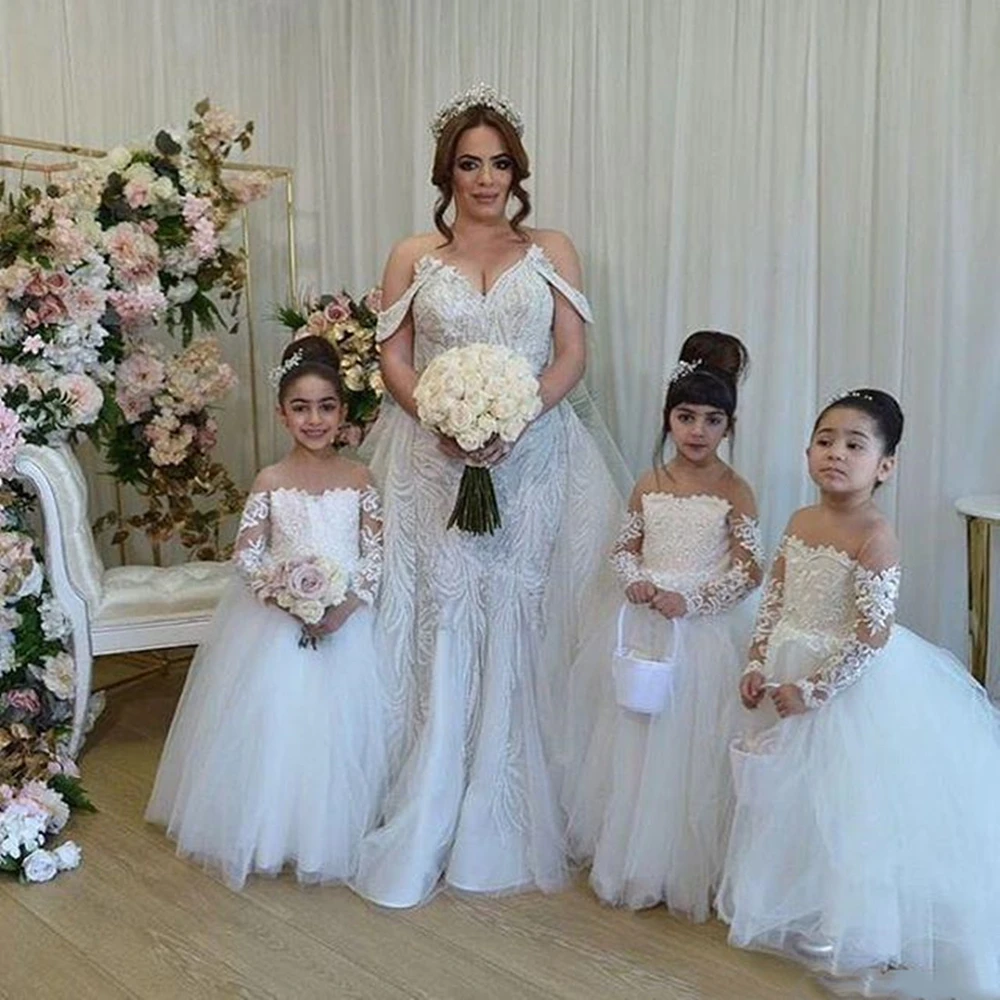 HYGLJL vestido de Primera Comunión para niña, Apliques de encaje, vestidos de niña de flores, vestido de baile de boda de tul con lazo, bata de fiesta de princesa hinchada