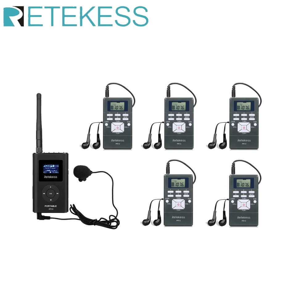 Retekess transmisor FM FT11 FM 5 piezas receptor de Radio FM PR13 sistema de transmisión de voz para reuniones interpretación simultánea