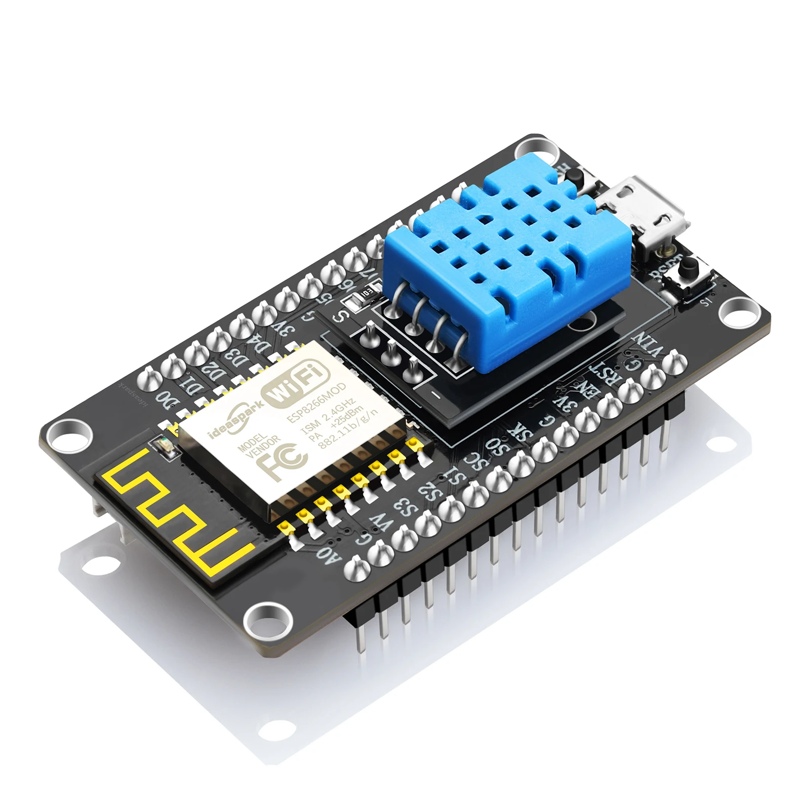 ESP8266 NodeMCU Development Board Integrates DHT11 Temperature Humidity Sensor,CH340,Micro USB for Arduino/Micropython ESP8266