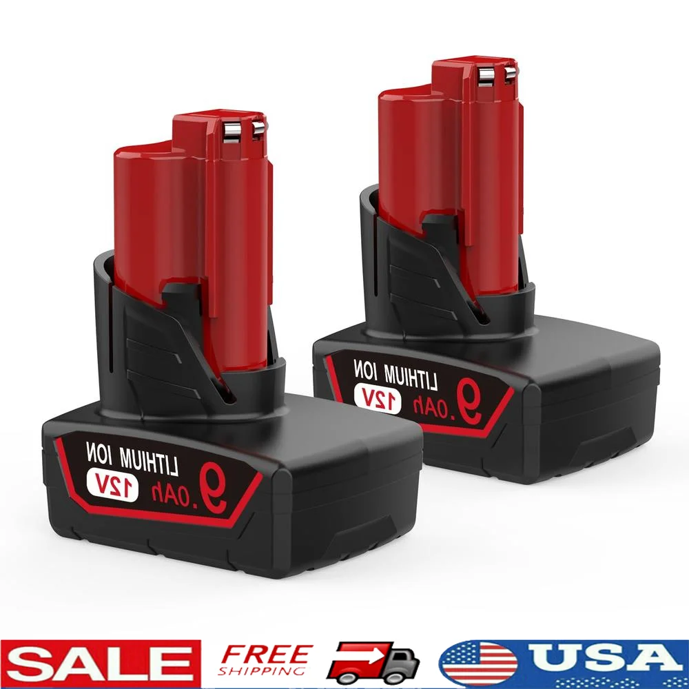 9.0Ah 2 Pack Replacement Milwaukee M12 Battery 12V Lithium-ion 48-11-2411 48-11-2402 -100% Compatible Long Lasting UL Listed