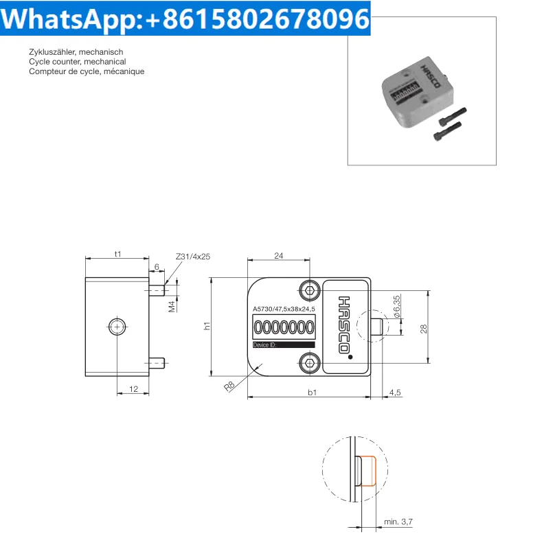 HASCO German standard mold number counter A5730/47.5 38 24.5 million times 7-digit mechanical type