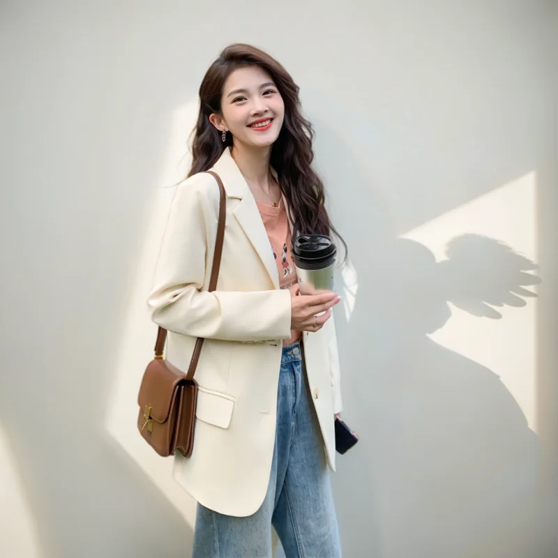 

Blazers Womans Winter Coat Gabardine Long Business French Welt Pocket Straight Cut Double Button Line Inside Breathable Sweaters