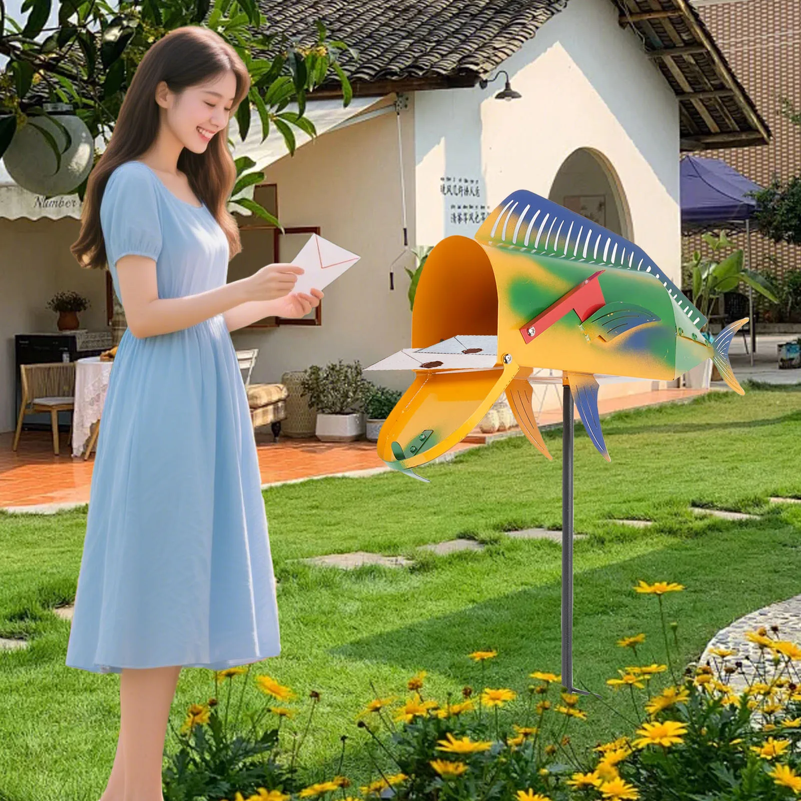 

Large Metal Mail Box Fish Shape Iron Post Box Large Capacity Mailboxes For Outside Residential Home