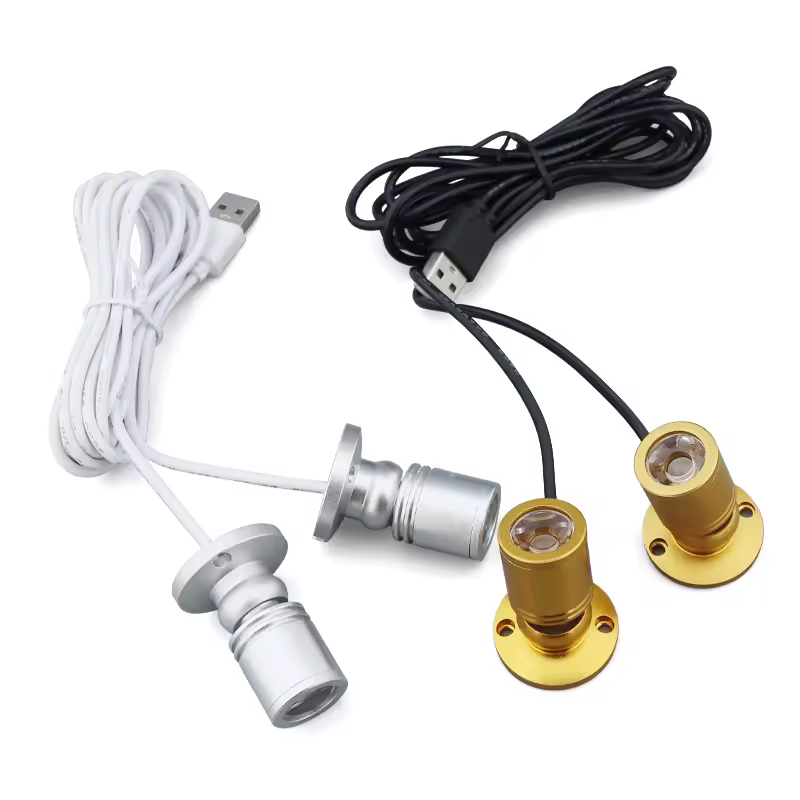 USB 5V Led Spot Light 3W Montaggio superficiale Vetrina Bancone Lampada per gioielli Angolo ruotabile Mini faretto da soffitto