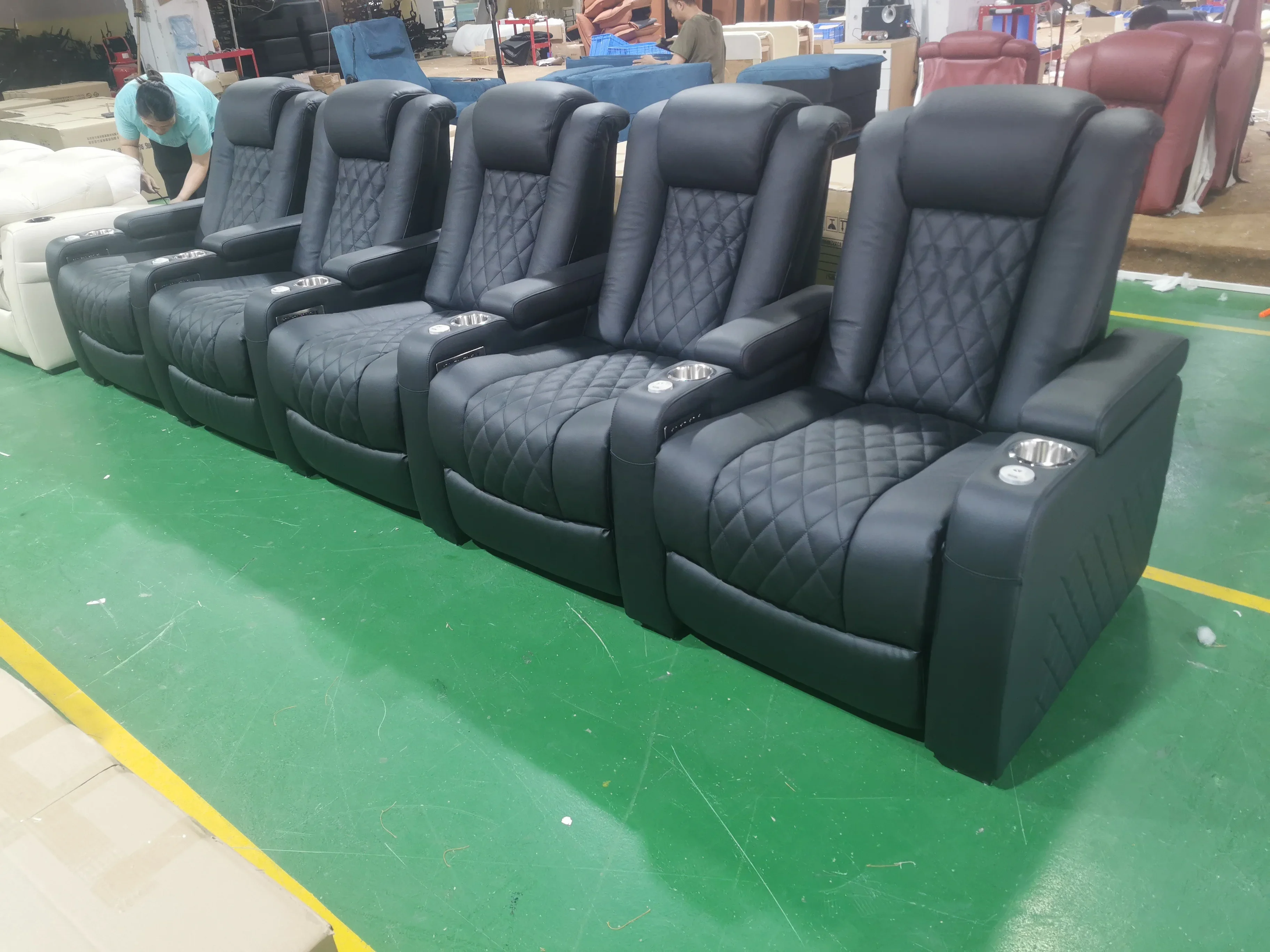 

#*--Popular Factory Cinema Sofa Black Leather Theater Seats Private Movie Room Seats Power Chair With LED Cup Holders