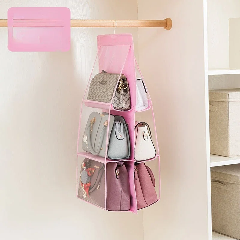 3 Pocket Hanging Handbag Organizer For Wardrobe Closet Gray Waterproof Storage Bag Door Wall Clear Sundry Bag With Hanger Pouch