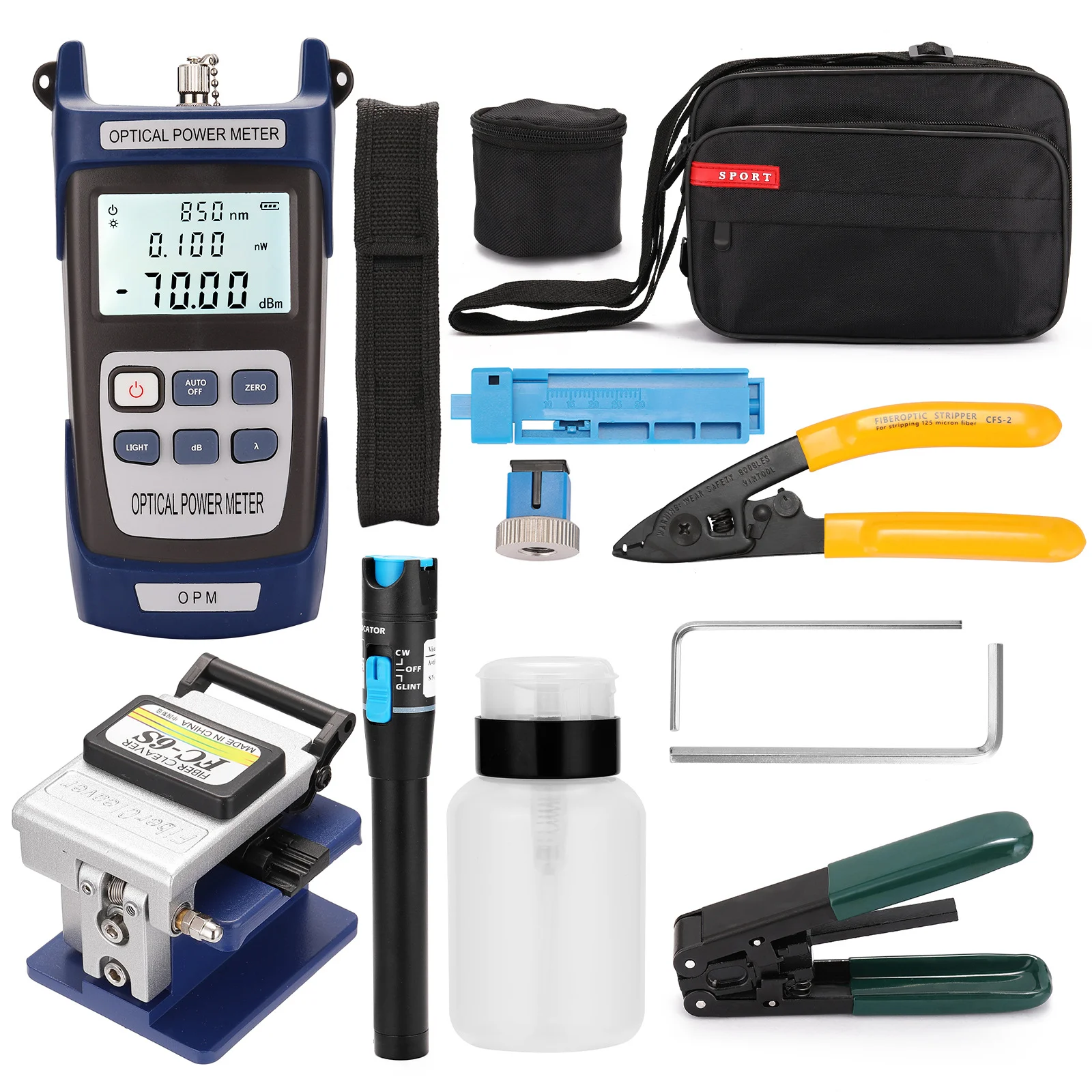 FTTH Fiber Optic Tool Kit FC-6S Fiber Cleaver Optical Power Meter 5-30km Visual Fault Locator Otdr With Stripping Pliers