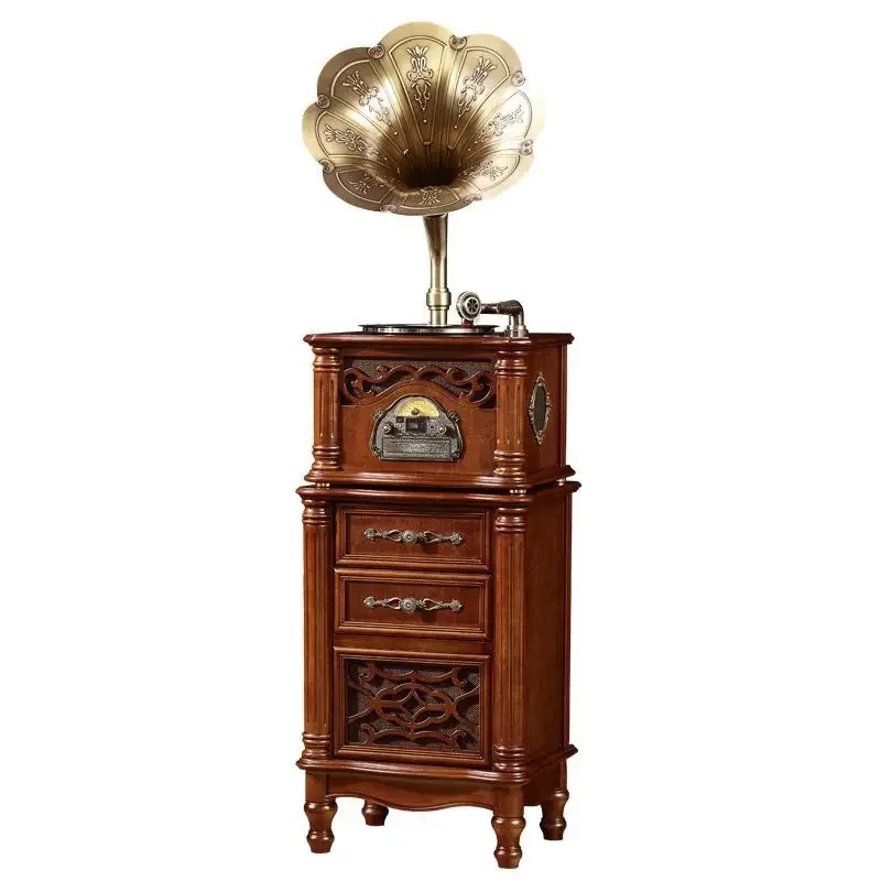 Vinyl record player, pure copper big speaker, retro phonograph, Bluetooth audio CD floor ornament