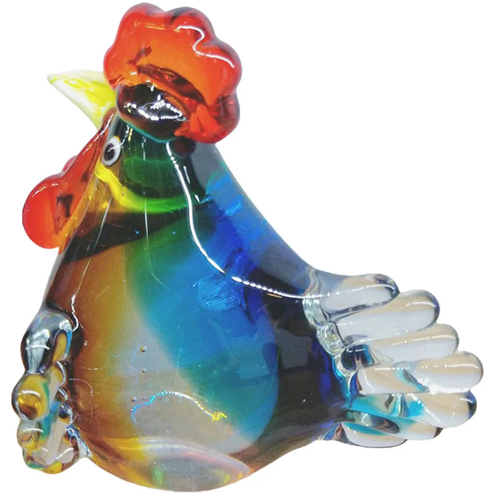 

Glass Rooster Statue for Garden Vibrant Desktop Animal Ornament Farm Theme Decor for Living Room Bedroom Shelf Display