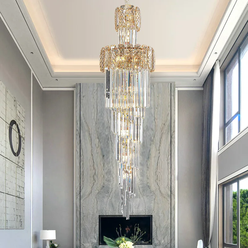 

Люстра B Light Luxury для виллы, хрустальная люстра для двухуровневых помещений, длинная люстра для винтовой лестницы, большая люстра для гостиной