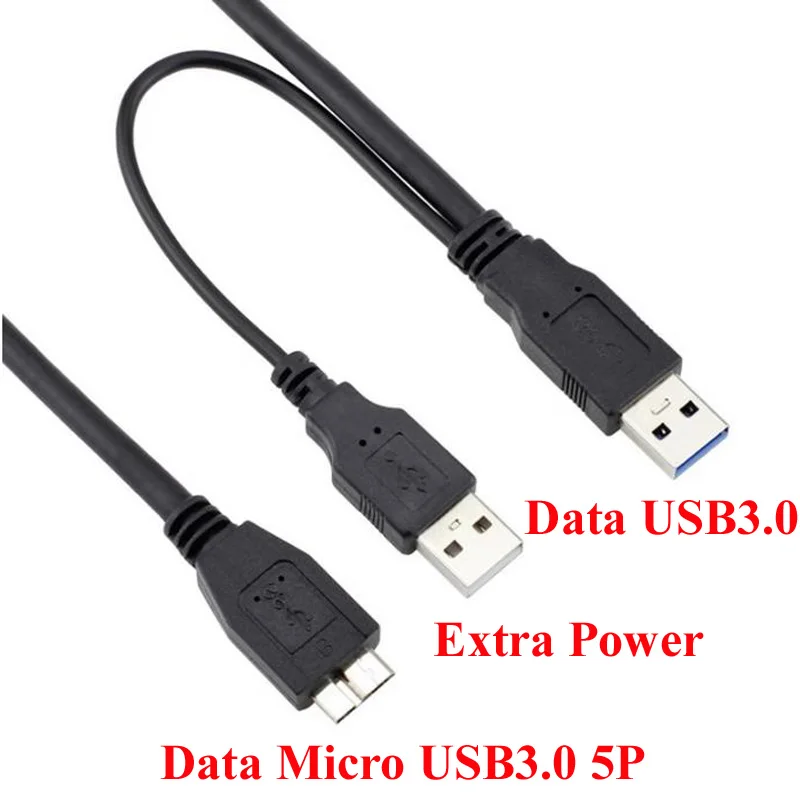 Supply Black 0.6M USB 2.0 3.0 dual USB male to Micro Mini USB A B C male portable storage device cable with power supply