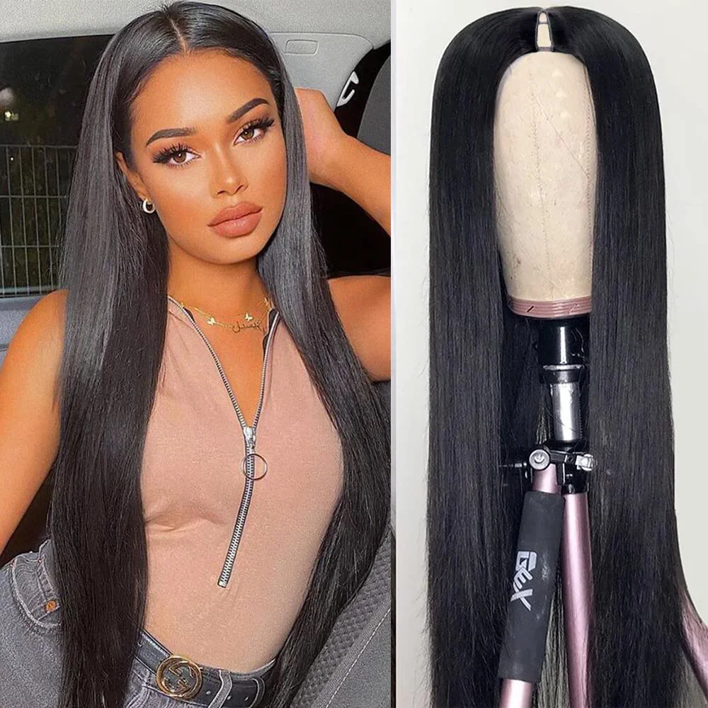 

Remy Hair No Leave Out V Part Straight Wigs Natural Color 100% Human Hair Upgrade 16-32 Inches Brazilian 200% Density Women Hair
