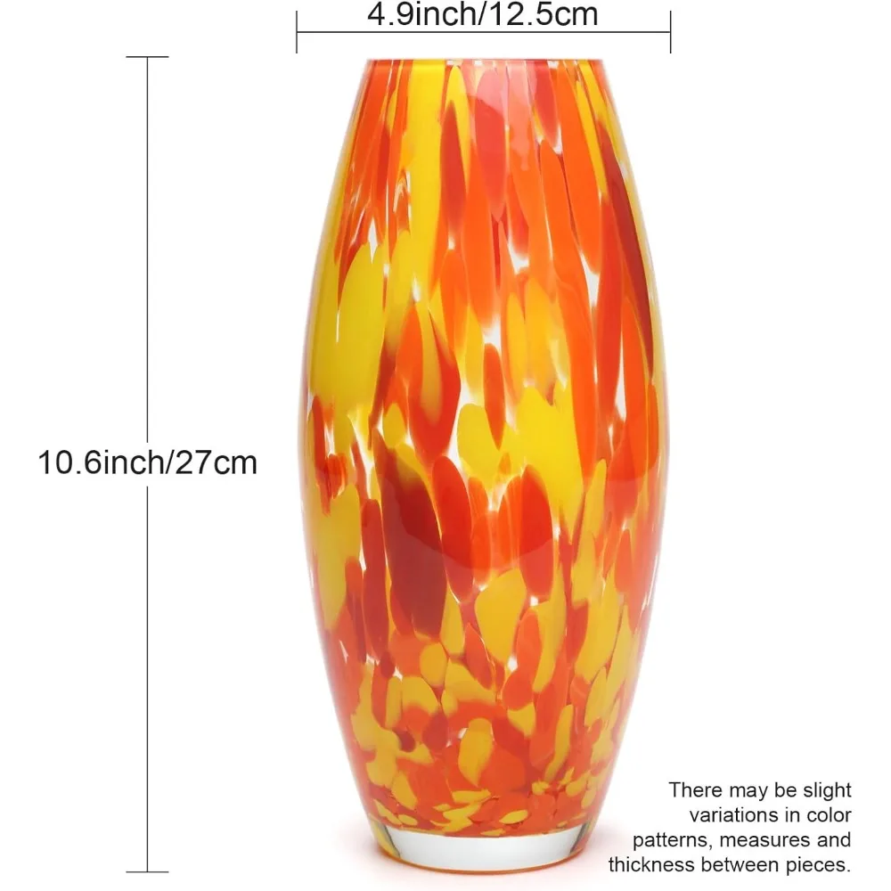 مزهرية زجاجية Ca D Oro برتقالية/أصفر، زجاج فني على طراز مورانو منفوخ يدويًا للزهور والديكور - موديل Oliva G