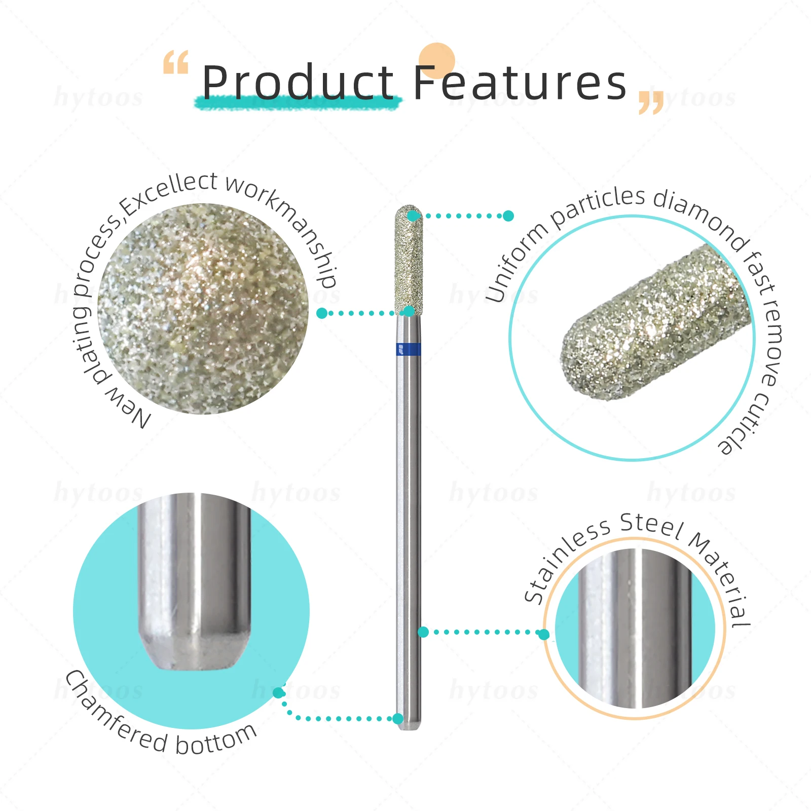 HYTOOS Smooth Top Barrel Diamond Cuticle Nail Drill Bits Nail Bit Professional Safety Under Nail Dead Skin Cleaner Tool