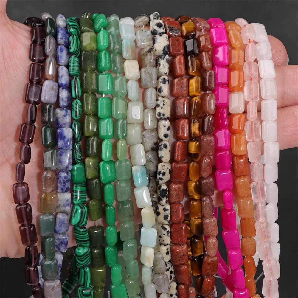 6X8MM Natural Stone Bead Flat Rectangle Quartz Jades Japers Loose Spacer Beads For Jewelry Making Earrings Bracelet Necklace DIY