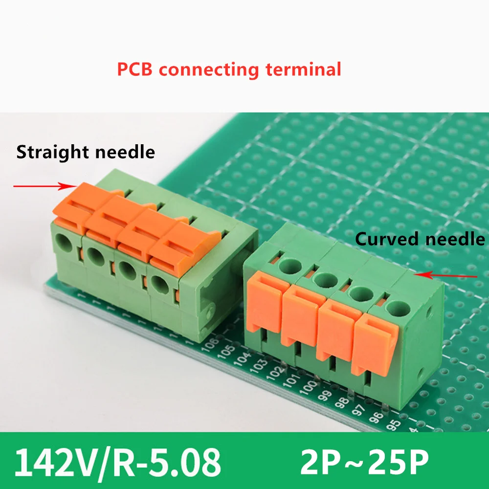 Spring Type Screw Free Terminal Block KF142R/V-5.08mm Straight Curved Needle Double Row Pin 2/3/4/5/6/10/12P-25P for Electronics