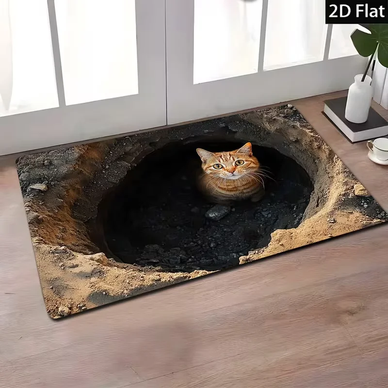 Optical Illusion Endless Abyss Pattern Printed Anti Slip Door Mat Deep Pit Surface Rock Forming 3D Illusion Design Floor Mat