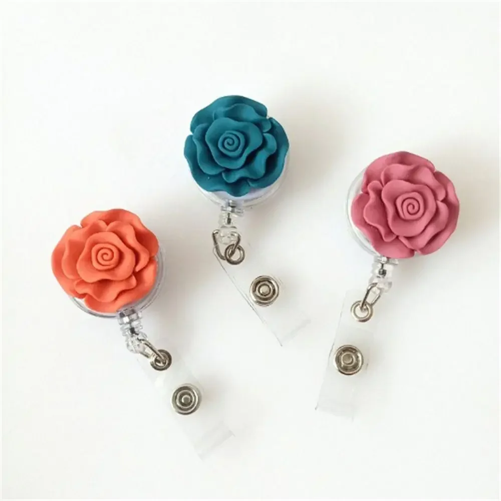 โบว์ดอกไม้พยาบาล Badge Reel ชื่อแท็ก 3D Flora Retractable ผู้ถือป้ายเรซิ่นทํางานดึงหัวเข็มขัดหมอนักเรียน