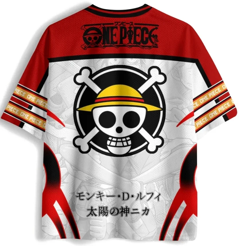 One Piece Logo & Crew Sketch Print Jersey, Quick Dry Moisture Wicking Fabric, Athletic Streetwear For Adults Teens
