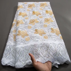 African Nigerian Cotton Lace Fabric With Stones 2024 High Quality Swiss Voile Lace Fabric for Women Party Dresses Sewing A3787