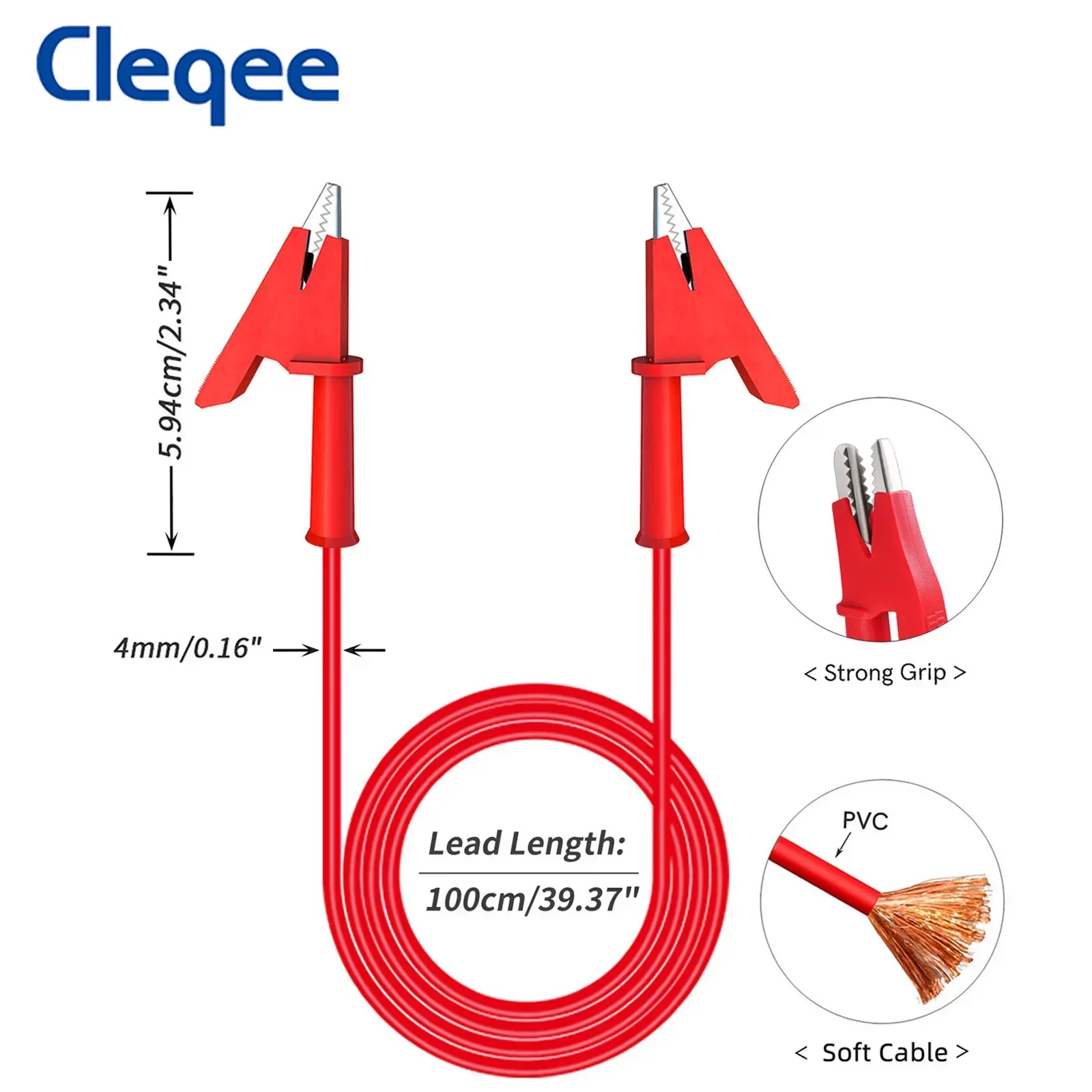 Cleqee P1024 5pcs Dual Alligator Clip Test Lead Crocodile Clamp Cable Wire 100CM for Multimeter Electronic Testing HAVC Tool