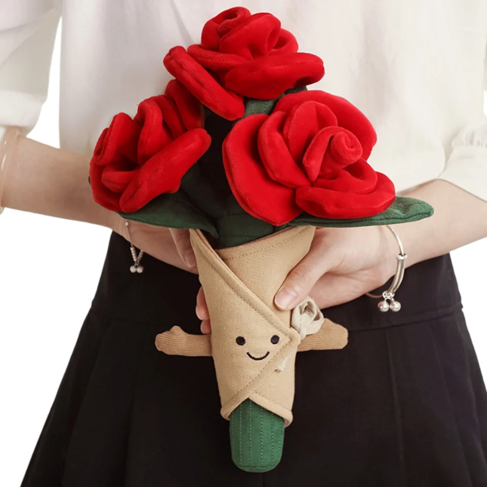 

Everlasting Plush Rose Bouquet Toy with Smiley Face Soft Simulated Flower Decor Romantic Valentine‘s Day Gift for Girls Kids