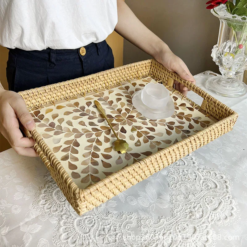 

Цвет ракушки из ротанга для хранения, круглый светильник ручной работы для дома, гостиной, роскошная тарелка с фруктами для пикника, конфетный ресторан, продвинутый поднос