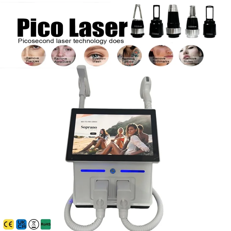 Professional Diode Lase  2in1 755nm 1064nm for Tattoo Removal & Permanent Hair Removal Ice Cooling System Beauty Equipment for S