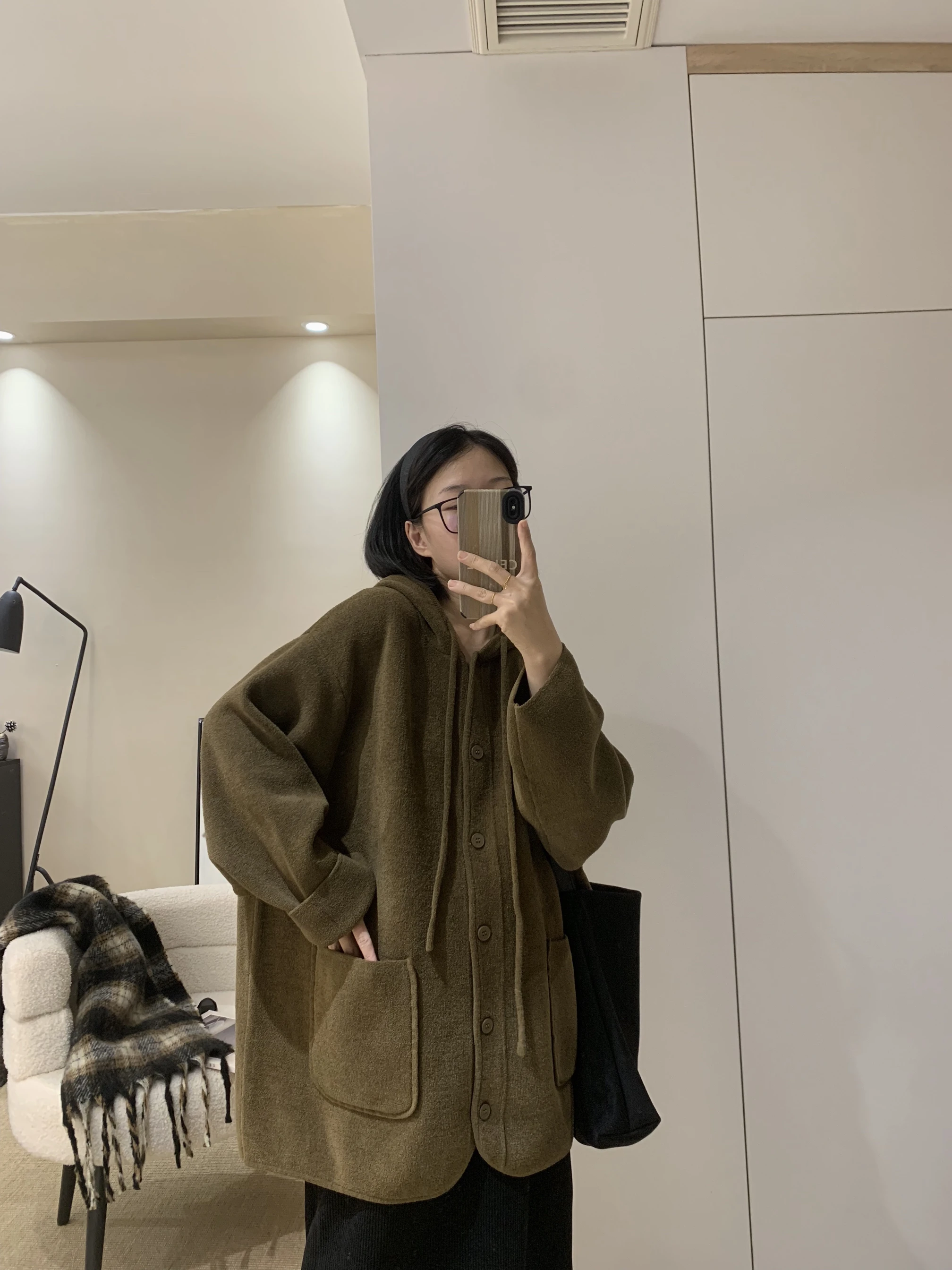 

Thiened вязаный свитер с жемчугом Fce, пальто со шляпой, открытый кардиган, замшевая текстура, удобная теплая женская зимняя верхняя одежда