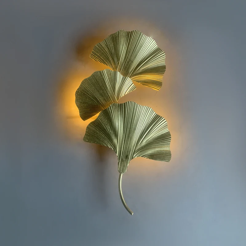 

American Light Luxury Ginkgo Leaf Designer Wall Lamp European Gold Villa Hotel Bedroom Bedside Table Corridor Ledsconce Lights