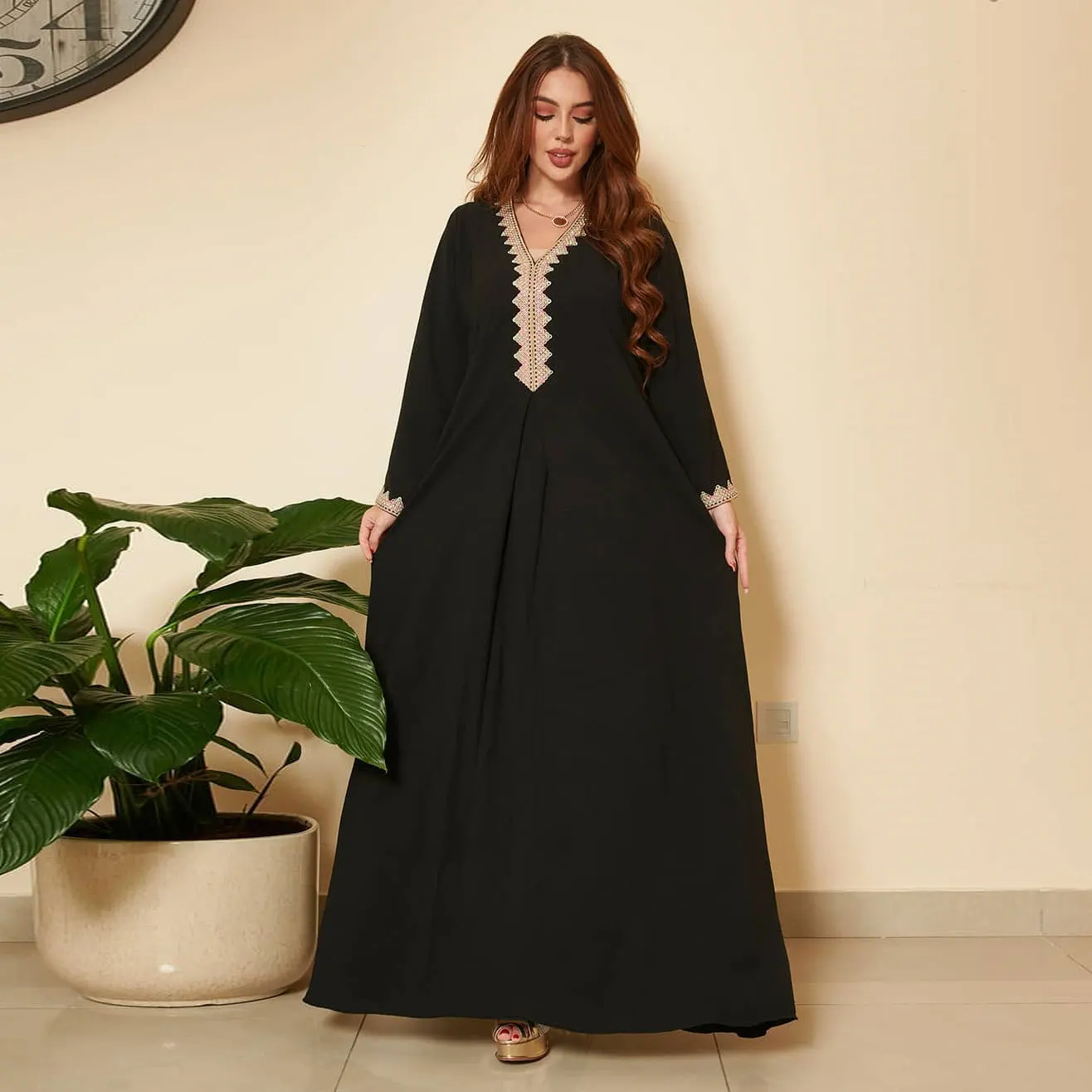 National Style Muslim Dress for Women Autumn and Winter Dubai Abaya Long Dresses Femme Turkish Kaftan Clothes for Muslim Women