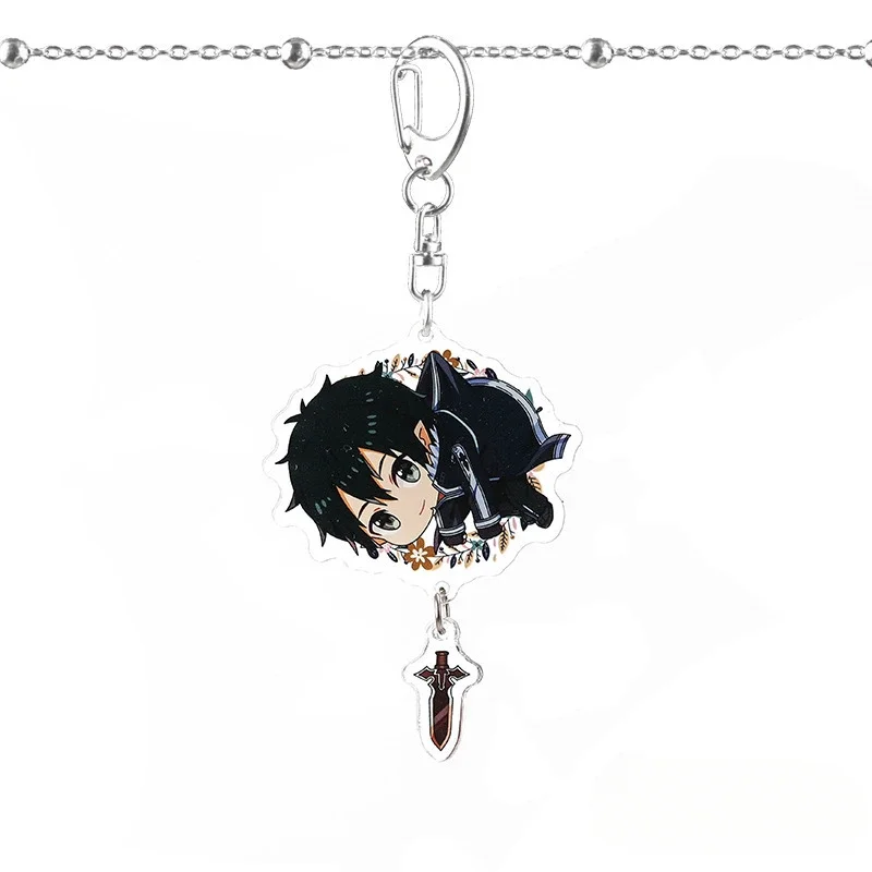 Anime Keyring Animation Derivatives Acrylic Kirito Asuna 5 Characters Key Chain School Supplies Toys Hobbies Good Workmanship