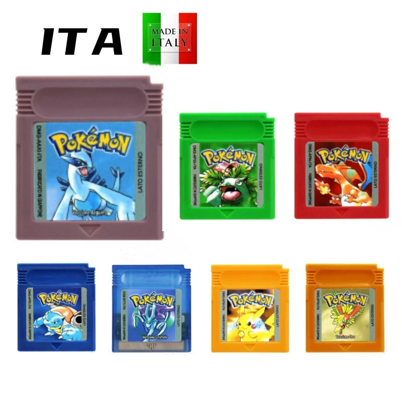 GBC ゲームカートリッジ 16 ビットビデオゲームコンソールカードポケモンレッドグリーンシルバーブルークリスタルゴールデンイエロー USA/EUR/FRA/ITA/ESP/NOE