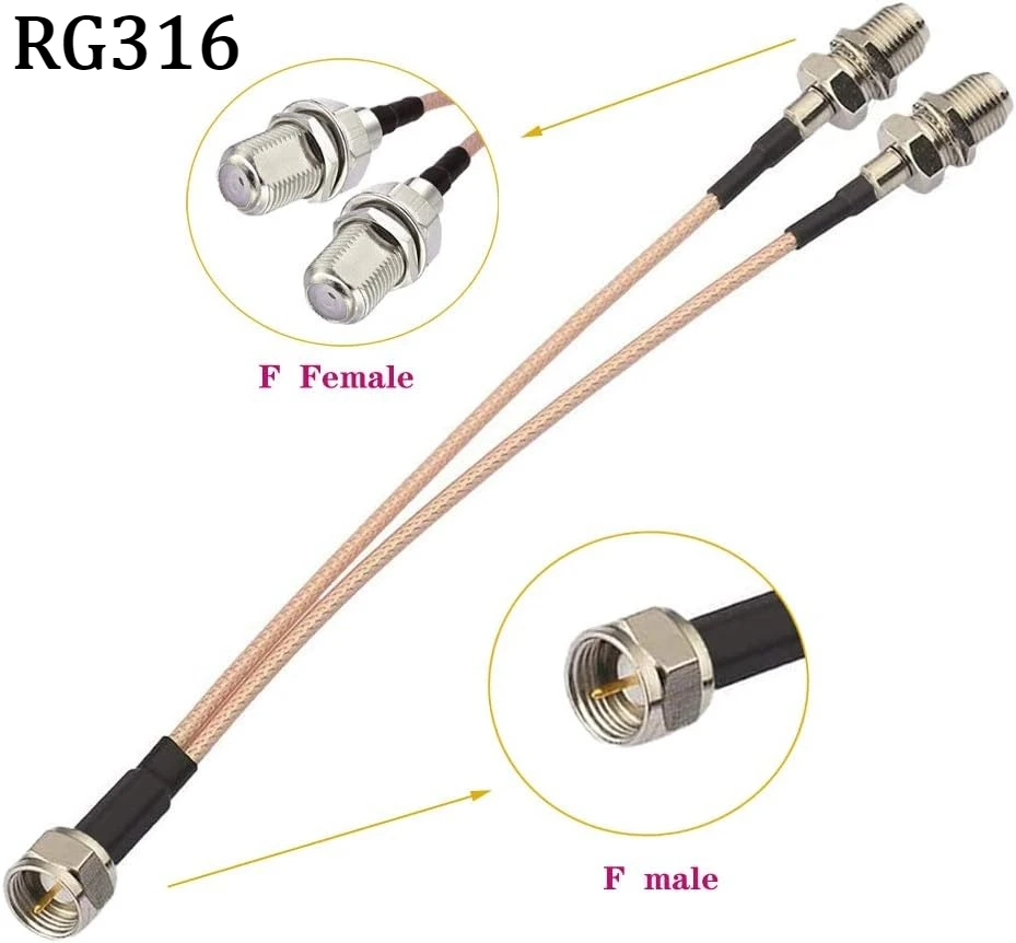 1PCS F Type Splitter Coaxial RF Cable F Male To Dual F Female 75 Ohm RG316 TV Set Top Box CATV Distribution Cord