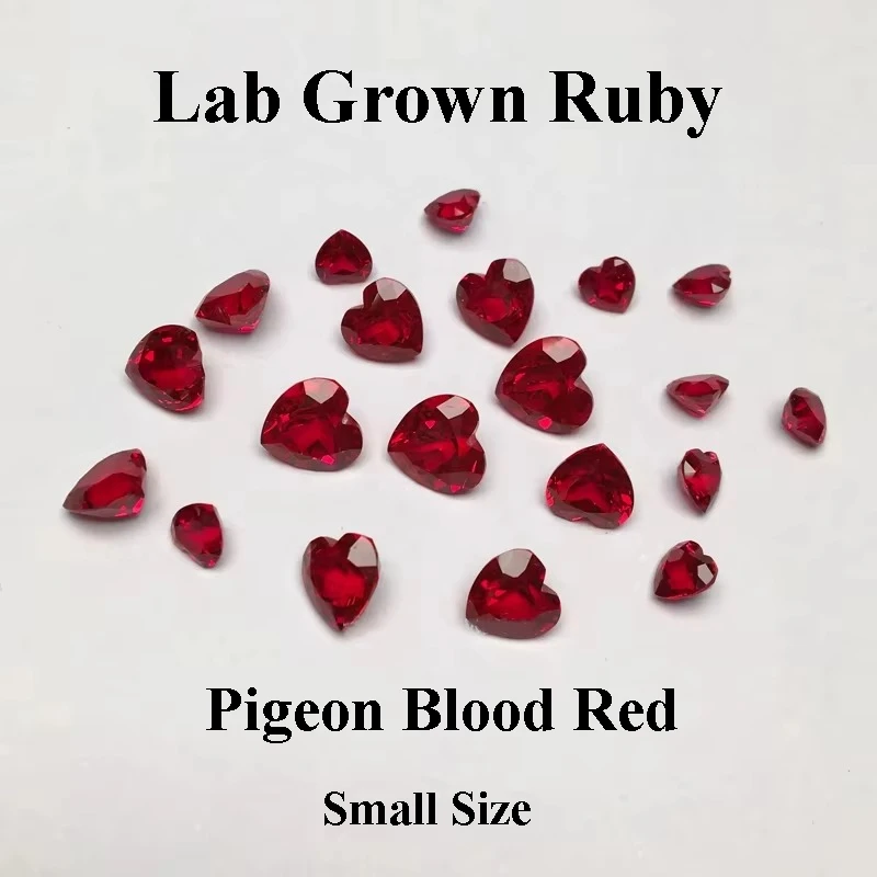 Small Size Quality Lab Grown Ruby Gemstone Heart Shape Pigeon Blood Red Loose Gemstones Ruby for Jewelry Making No Certificate