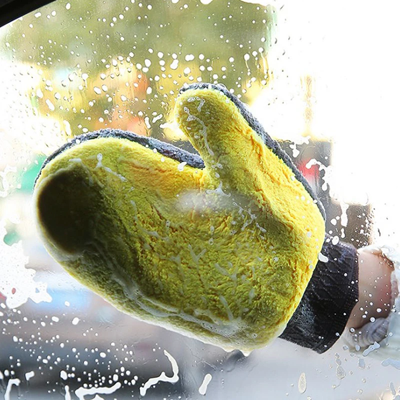 Double-sided Soft Coral Fleece Car Washing Glove High Water Absorption For Dust Cleaning Auto Accessories