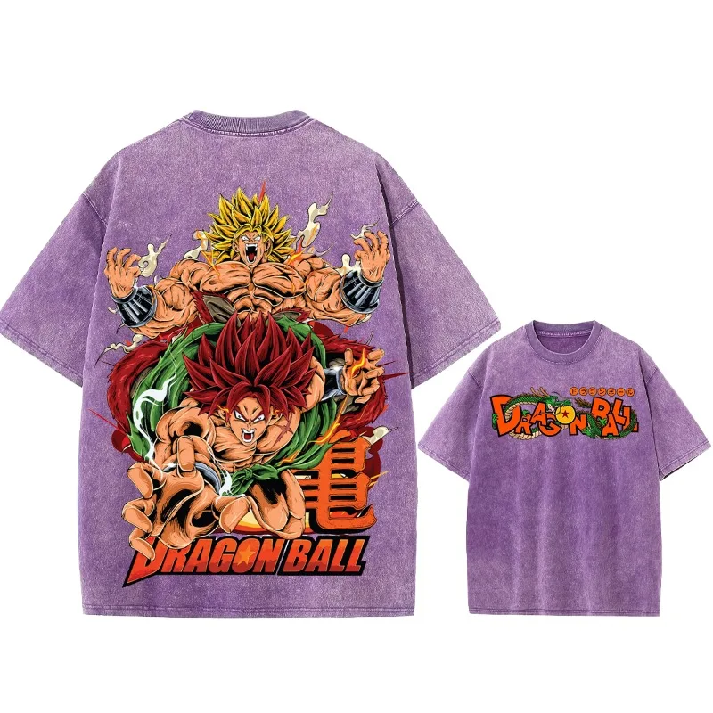 夏のメンズウォッシュ Tシャツ日本のアニメドラゴンボールトランクスグラフィック衣類トップス Y2K オーバーサイズコットン DBZ カップルの Tシャツ