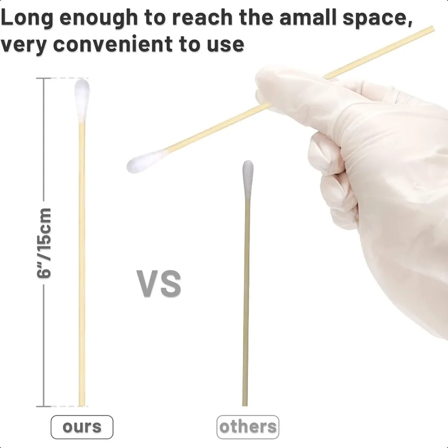 400 pçs 6 Polegada cotonetes de algodão longo na caixa de armazenamento cotonetes com varas de madeira sem fiapos altamente absorvente aplic de ponta única