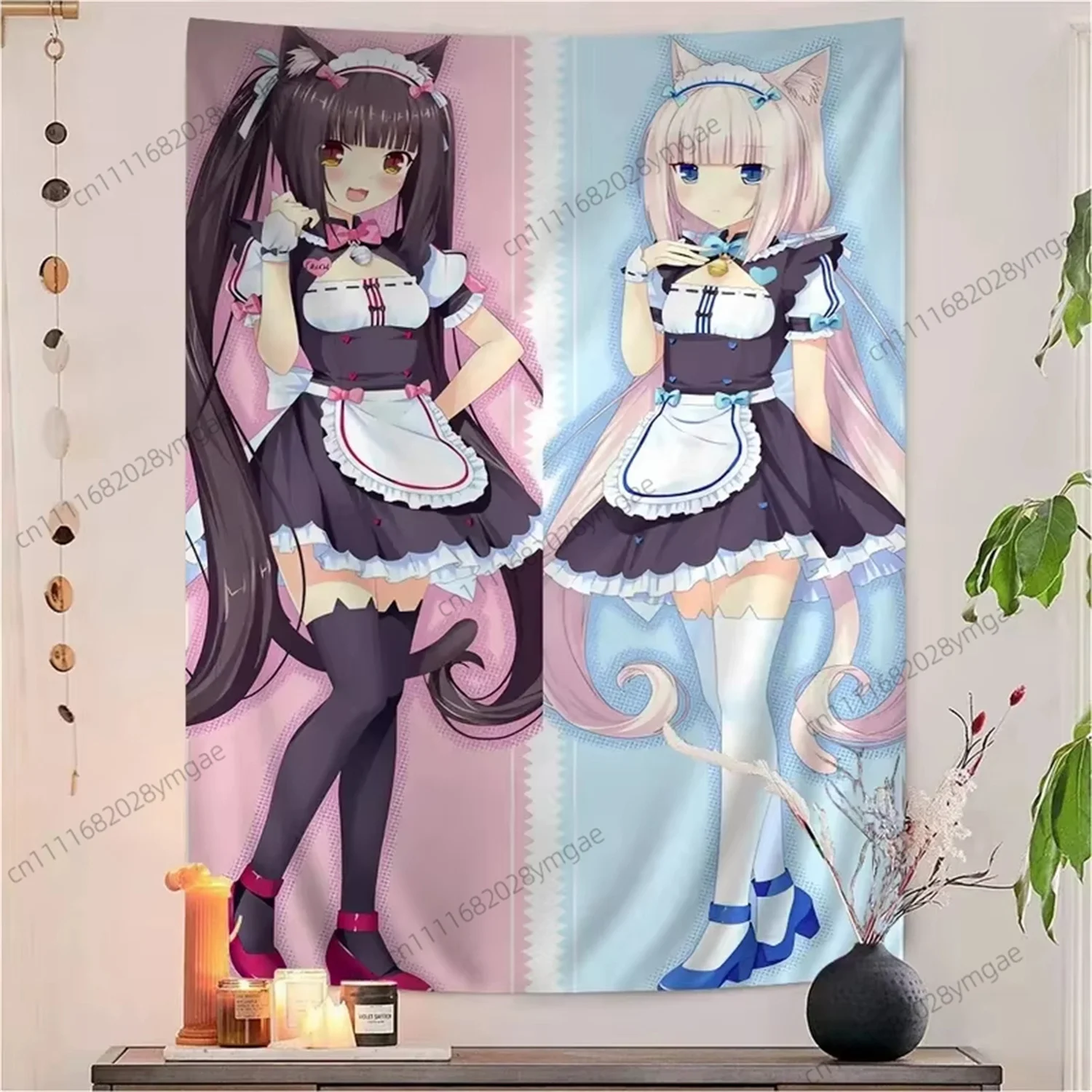 Sweet Tapestry Anime Nekopara Wall Tapestries Cute Catgirl Flags Aesthetic Bedroom Dorm Background Cloth Manga Banner Room Decor