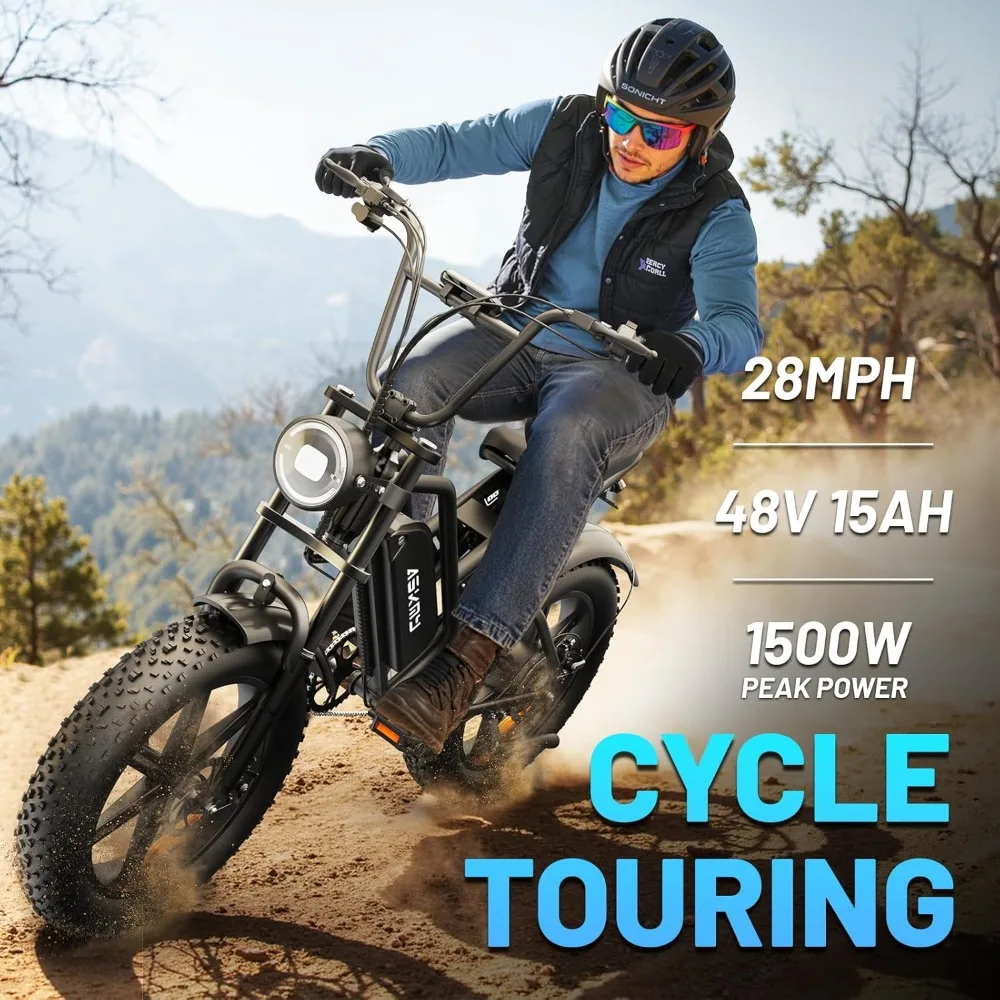 

20" Fat Tire Electric Bike for Adults 1500W Peak Motor 48V 15Ah Removable Battery E-Bike with 60 Miles PAS Range Customized