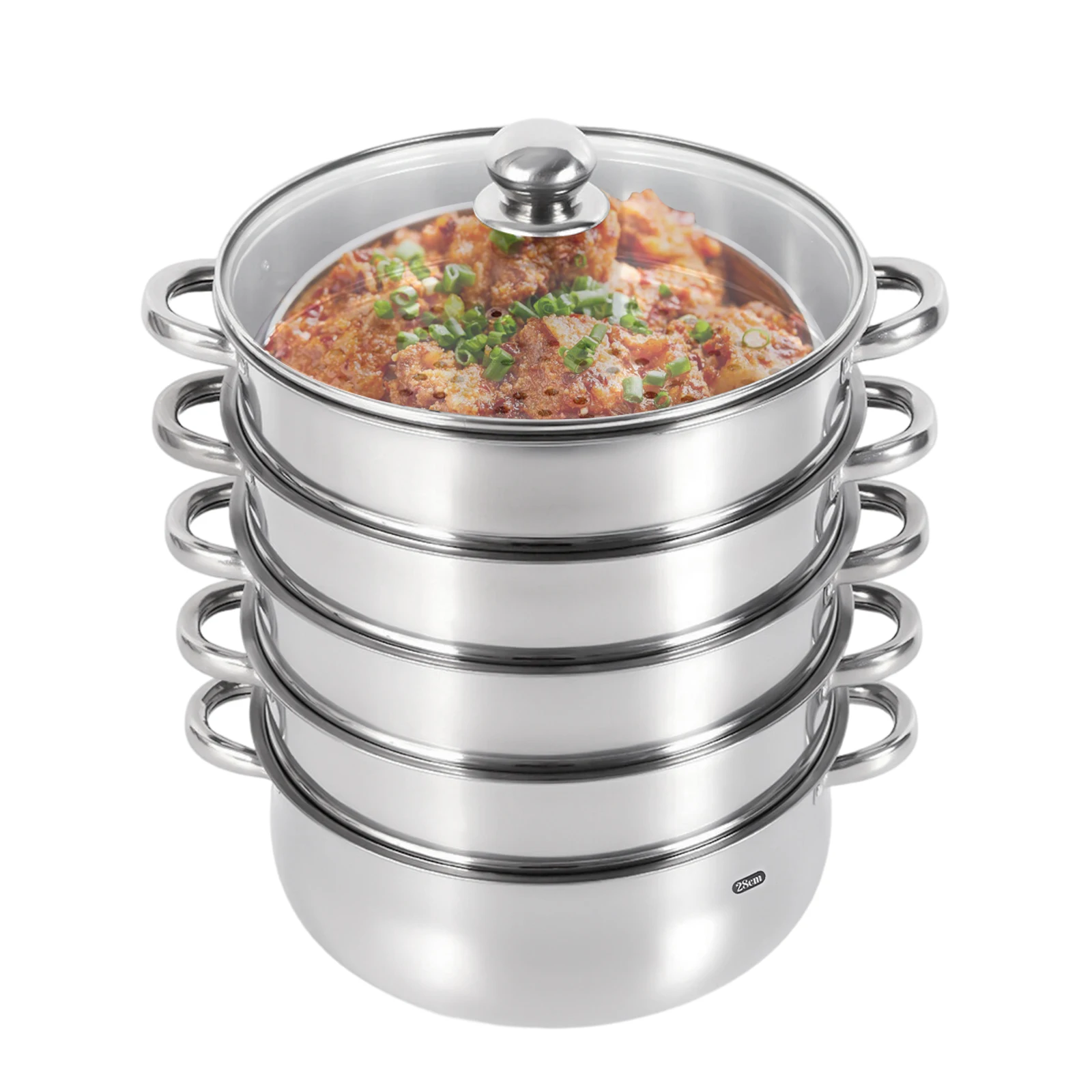 

5-Layer 28cm Stainless Steel Steamer for Cooking Steam, Stainless Steel Steam Cookware, Steel Vegetable Soup Basket with Lid