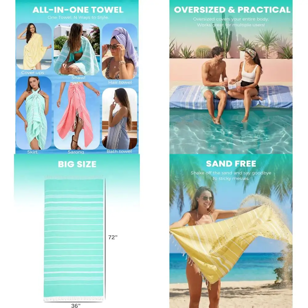 

Oversized Turkish Beach Towel Set - Bulk Extra Large, Quick Dry, Ideal for Travel, Camping, and Pool Use