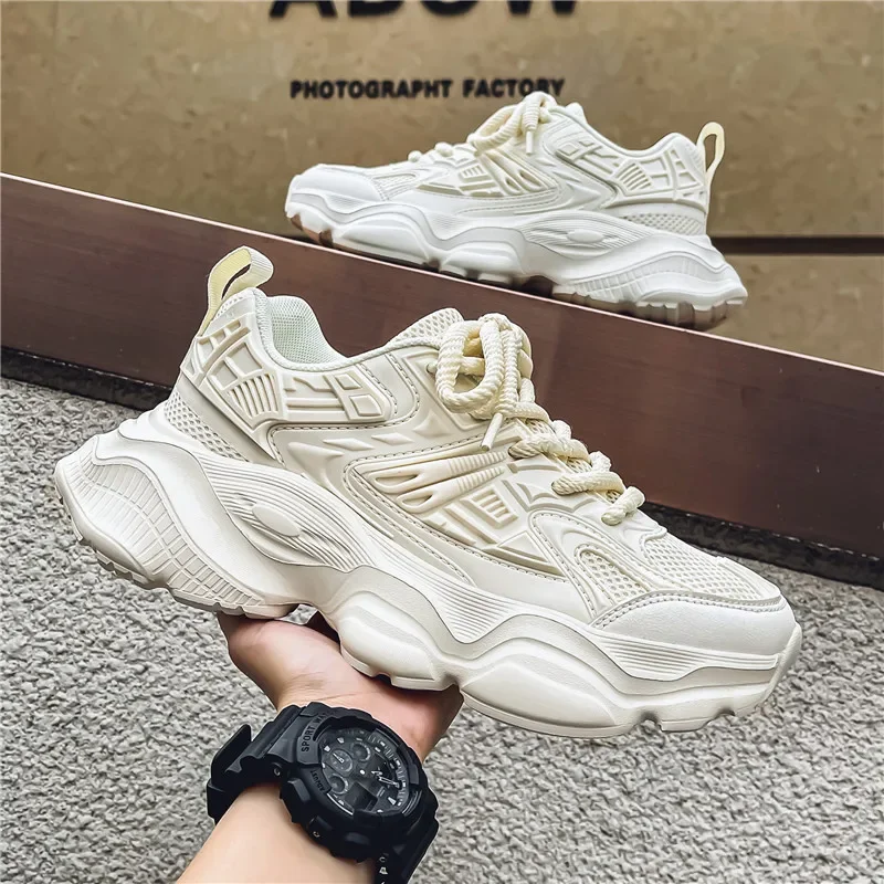 

Men's Breathable Mesh Running Shoes Comfortable Sporty Casual Dad Sneakers Thick Sole Heightening Lightweight for Students